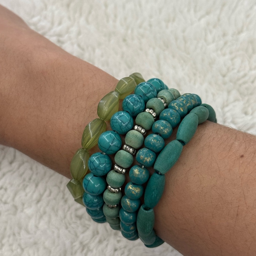 Turquoise and Green Beaded Bracelet Set